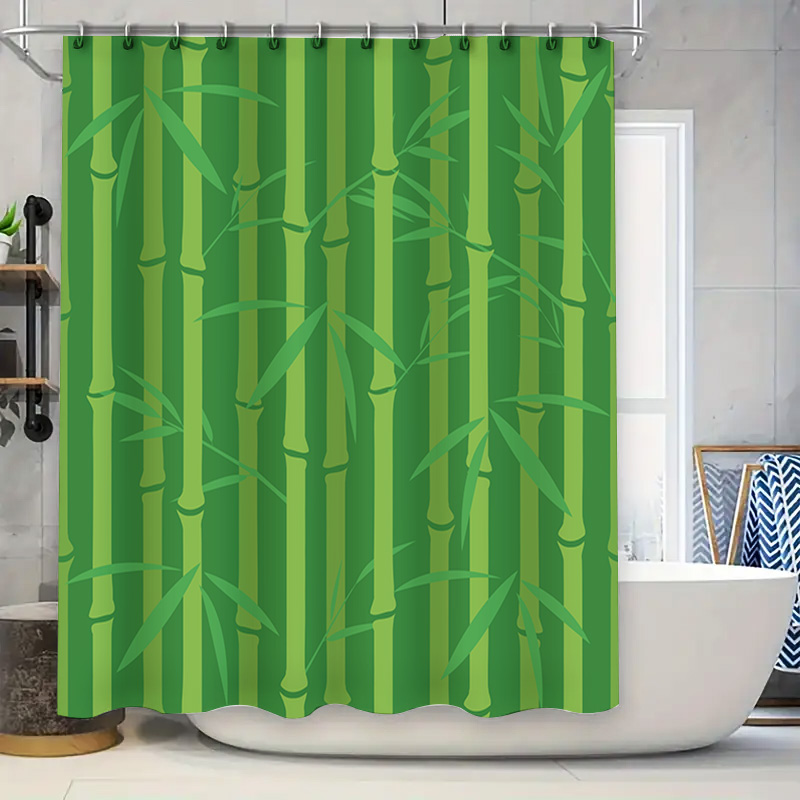 Bamboo Bath Mat - Green Bamboo Shower Curtain with Striped