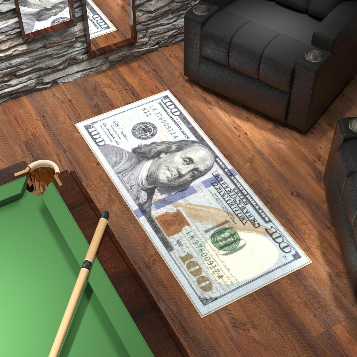 Bamboo Bath Mat - 100 Dollar Bill Design Non-Slip Area