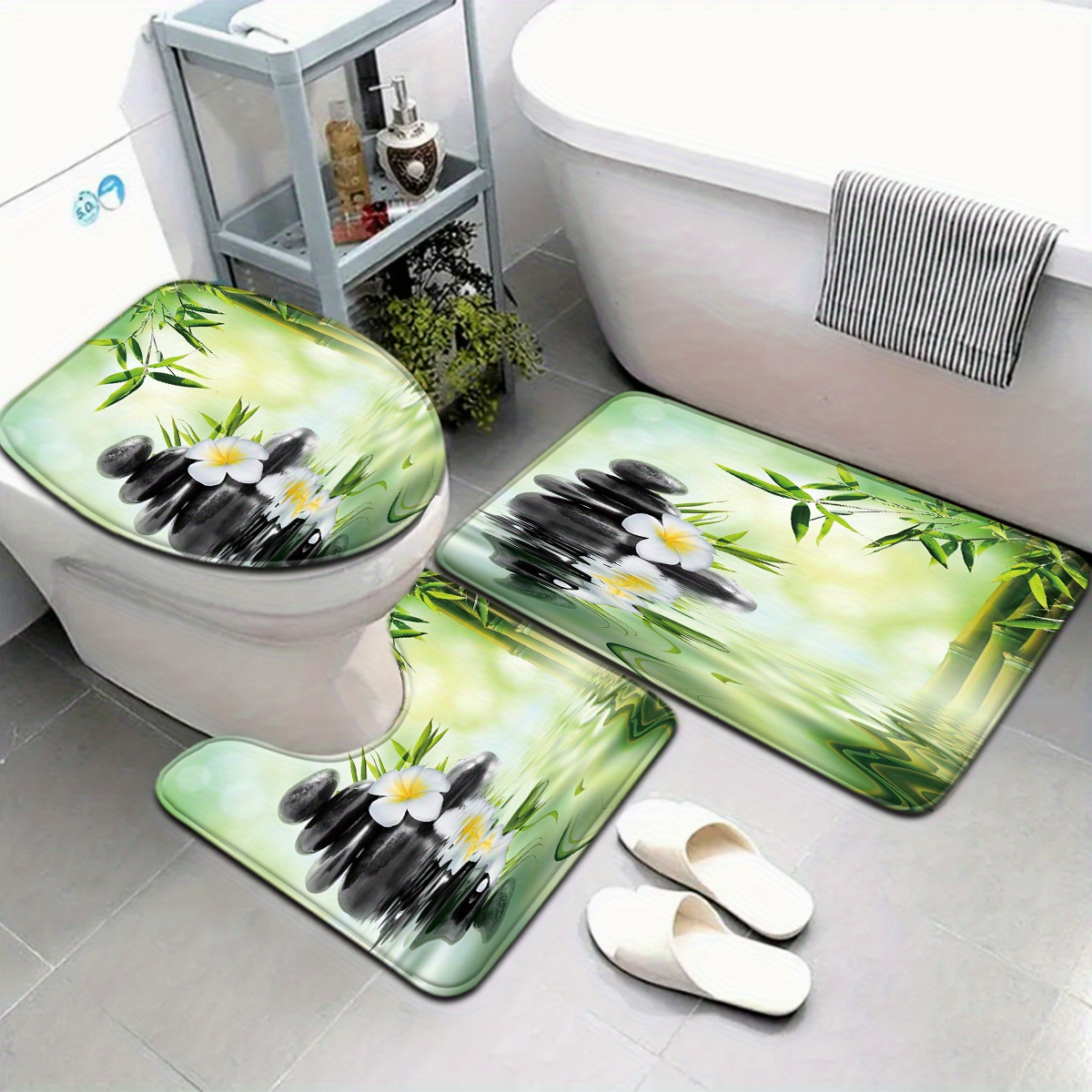Bamboo Bath Mat - 3-Piece Chinese Bamboo Water Feature Toilet