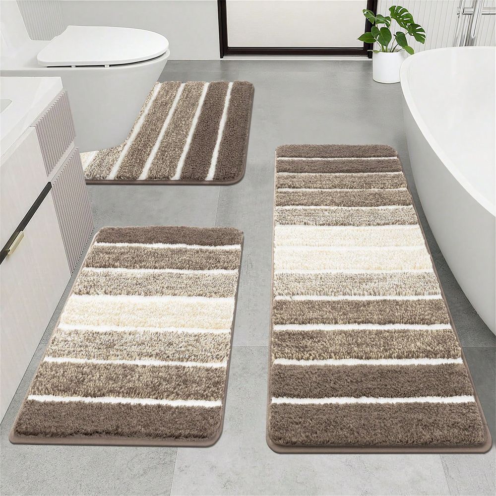 Bamboo Bath Mat - 3 Piece Bathroom Rug Mat Set,