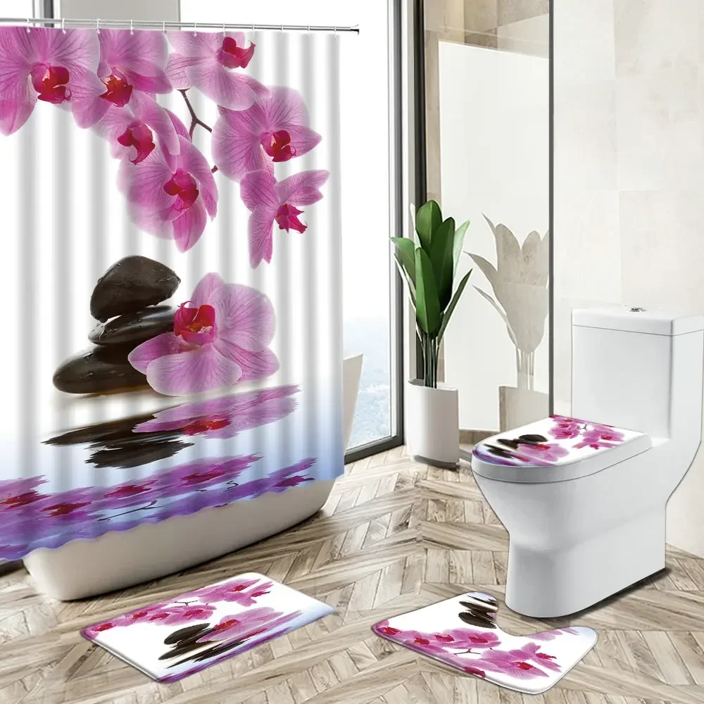 Bamboo Bath Mat - Shower Curtain Orchid Green Bamboo Stone