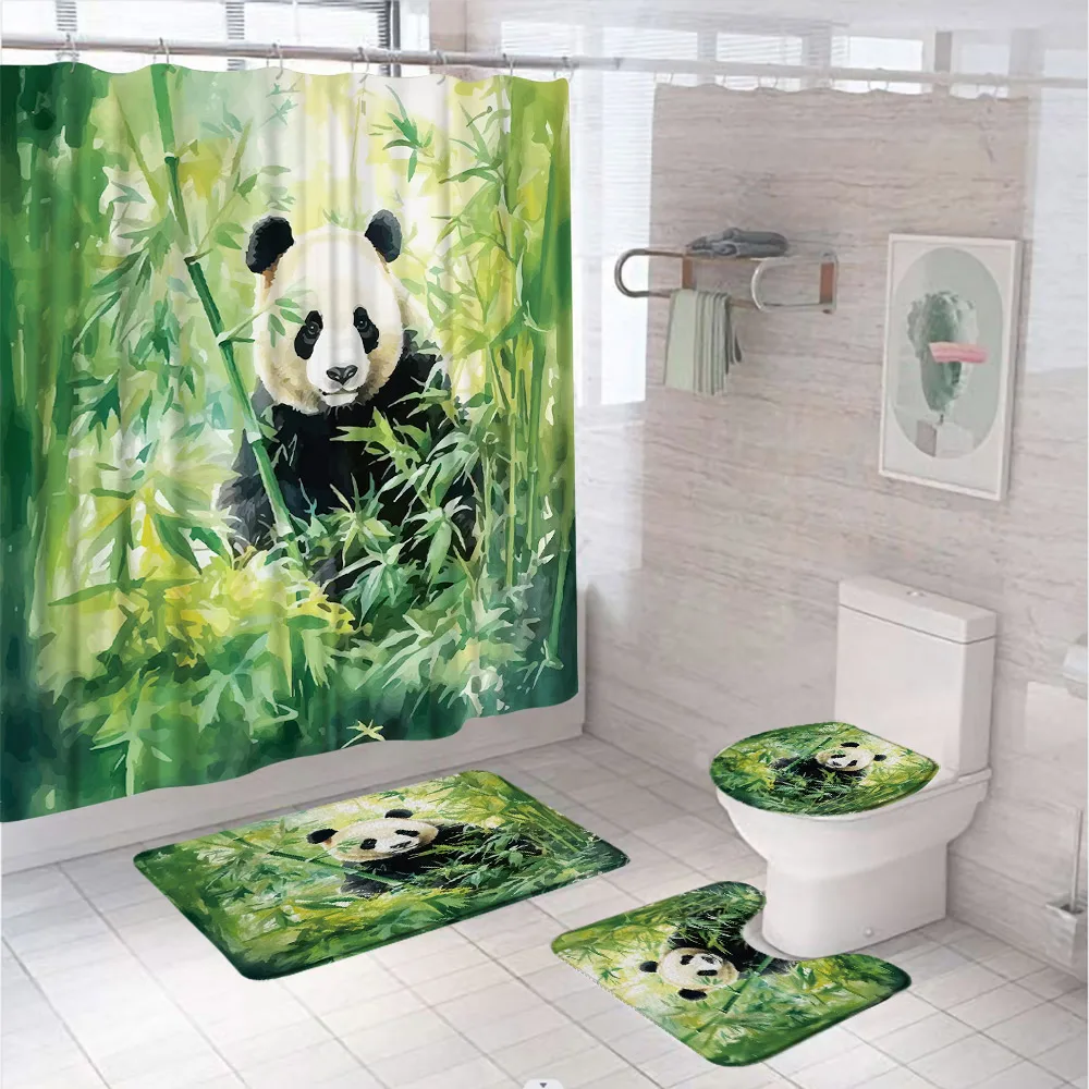 4Pc Watercolor Green Bamboo Sh - Bamboo Bath Mat ulasan dan harga