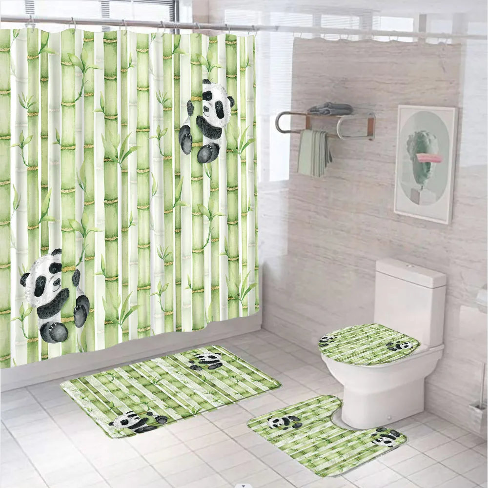 4Pc Watercolor Green Bamboo Sh - Bamboo Bath Mat ulasan dan harga