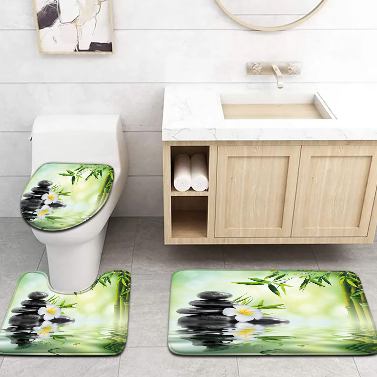 3-Piece Chinese Bamboo Water F - Bamboo Bath Mat ulasan dan harga
