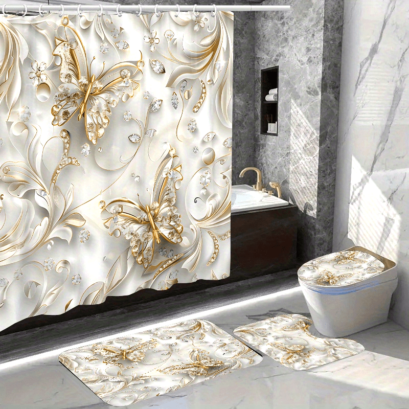 4pcs Elegant Butterfly Shower  - Bamboo Bath Mat ulasan dan harga