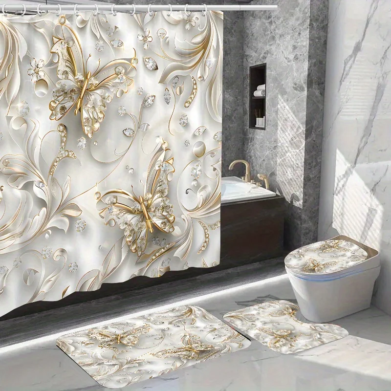 4pcs Elegant Butterfly Shower  - Bamboo Bath Mat ulasan dan harga