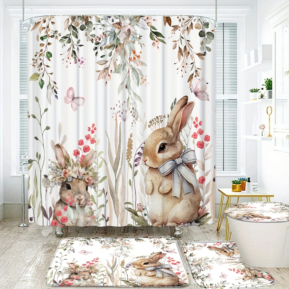 4pcs Cute Rabbit Easter Patter - Bamboo Bath Mat ulasan dan harga